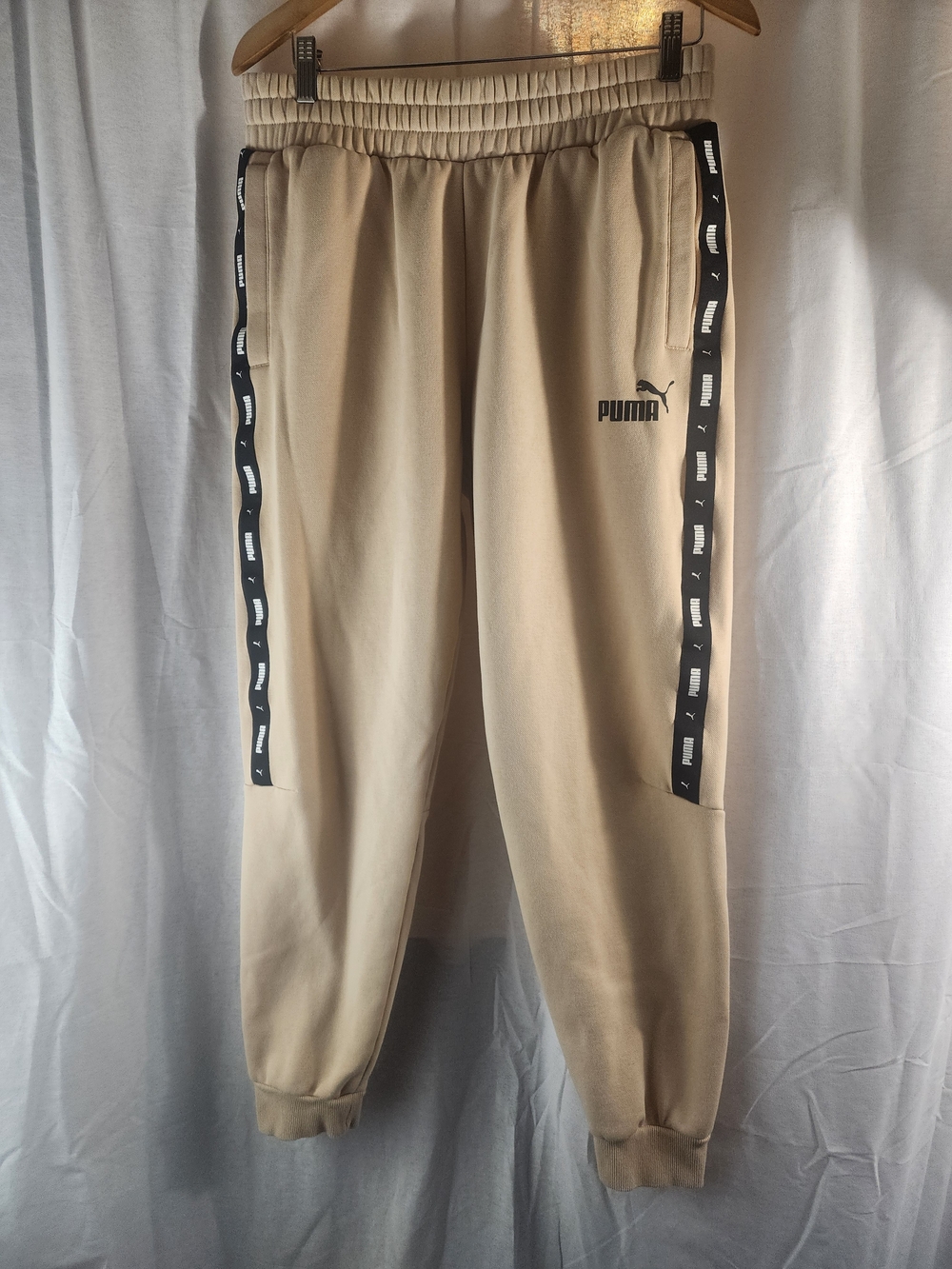 Puma Men’s Tan Track Joggers with Branded Side Tape LARGE